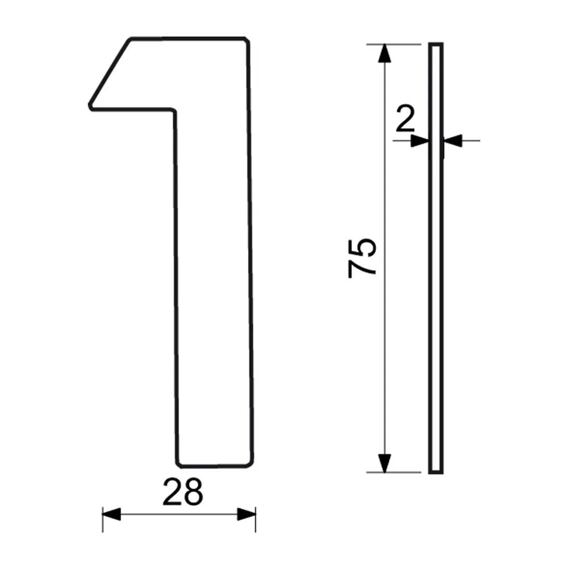 číslo domovní 1, 75mm, nerezové, ČERNÉ