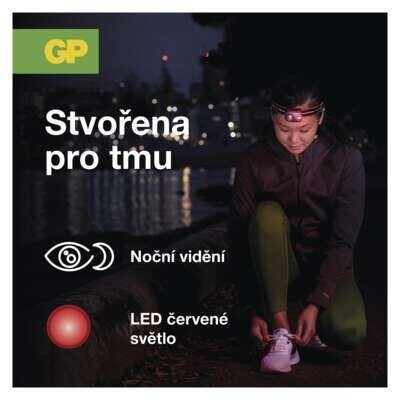 GP čelovka XPLOR PHR16, LED, 9 režimů svícení, 300lm, červená noční LED, aku 800mAh