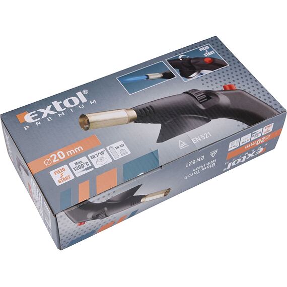EXTOL Premium hořák na kartuše s EU závitem 7/16", piezo zapalování, jemná regulace, max. 1200°C