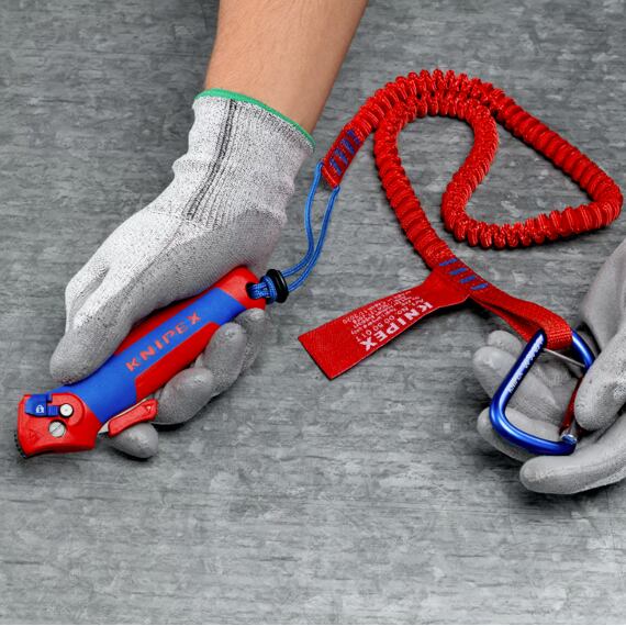KNIPEX odizolovávací nůž s vodící patkou s funkcí ráčny, polohovatelný a složitelný, 1650145SB