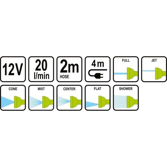 LUND přenosná sprcha 12V, čerpá 20l/min., připojení konektor autozapalovače, příkon 35-60W, TO-82992