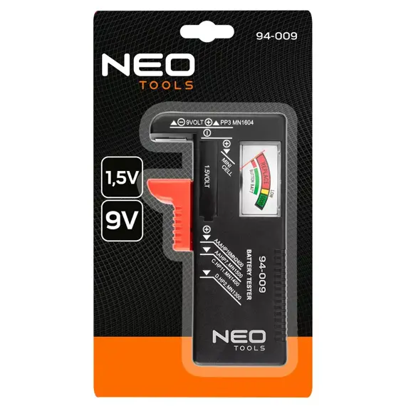 NEO tester baterií a akumulátorů 1,5V - 9V, včetně knoflíkových baterií, 94-009