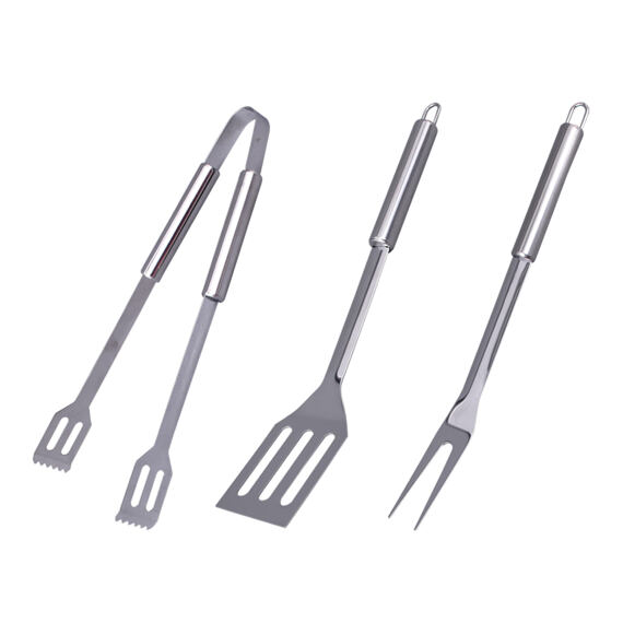 BBQ grilovací nářadí 3-dílné (obracečka+vidlička+kleště), NEREZ, 40360