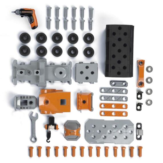 SMOBY kamion s dětským nářadím a jeřábem BLACK+DECKER, nářadí 60ks, malá vrtačka, SM360941