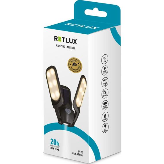 RETLUX RPL 601 svítilna kempingová SOLAR, 200lm, 3,7V/1,6Ah, rozložení do tvaru lustru