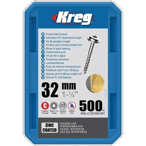 KREG Zinc Maxi-Loc šrouby pro skryté spoje - 32mm, hrubý závit, 500ks SML-C125-500