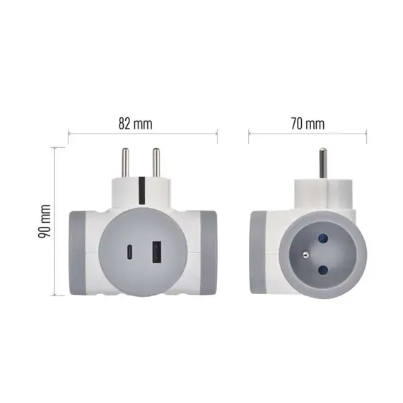 EMOS zásuvka rozbočovací 2*, 1*USB-A+1*USB-C, P0076PD