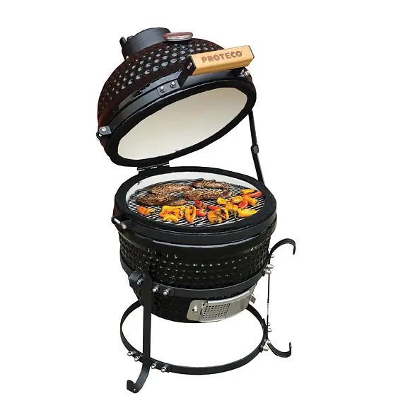 PROTECO gril keramický 32cm, teplota 50°-400°C, keramika 2cm, ochranný plášť, pohrabáč, černý