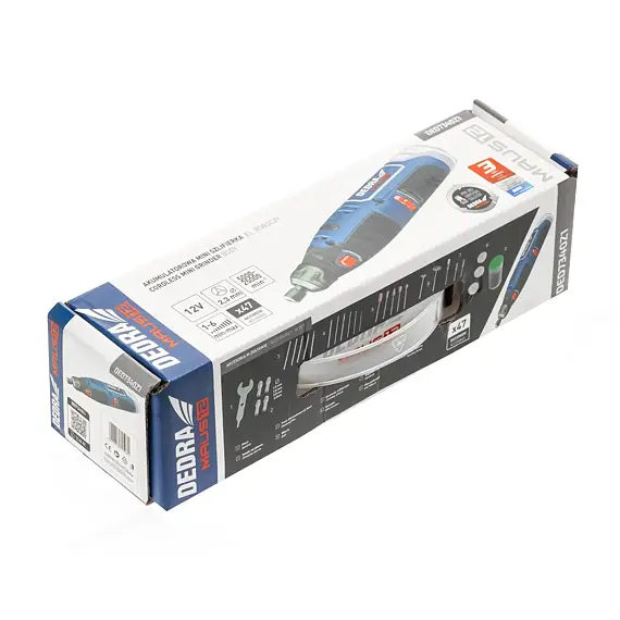 DEDRA aku mini bruska 12V, 5000-25000 ot./min., příslušenství 47ks, bez baterie, DED7340Z1