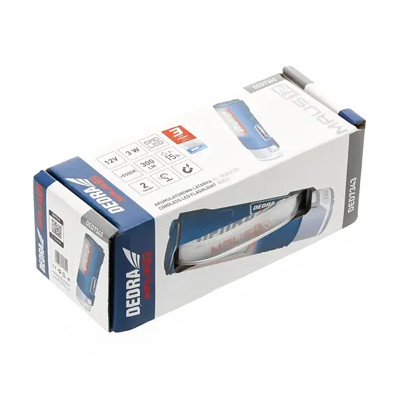 DEDRA aku svítilna 12V, SMD LED 300lm, 2 režimy, bez baterie, DED7343