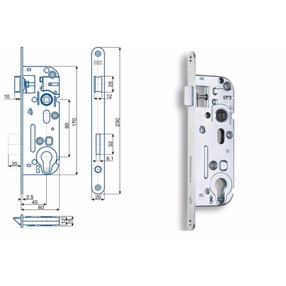 HOBES zámek zadlabací 02-04 90/60 P-L vložkový Zn 498251