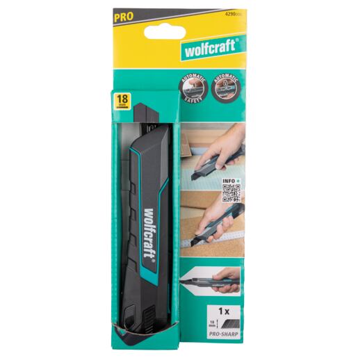 WOLFCRAFT nůž s ulamovací čepelí 18mm, zasouvací, PRO SAFETY, 4290000