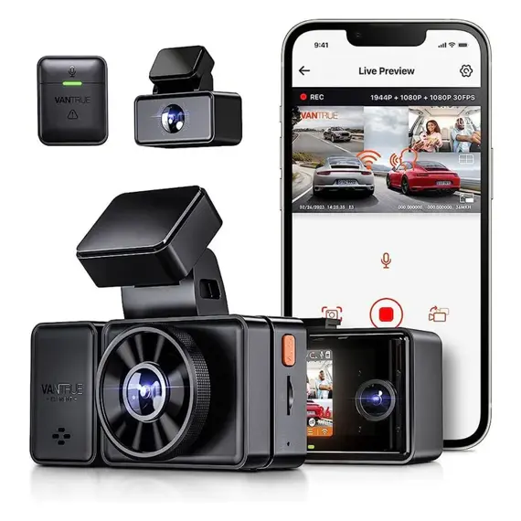 VANTRUE E3 kamera do auta - přední, zadní, vnitřní; napájená superkondenzátorem
