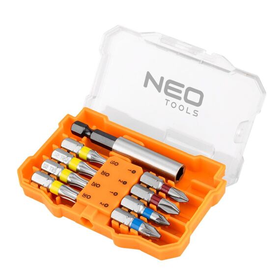 NEO sada bitů 10ks 1/4" (8x bit, magnetický unašeč, rukojeť) 56-614
