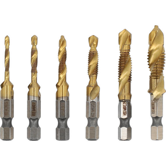 TOYA sada vrtáků se závitníkem M3-M10 HSS, 6ks, stopka 1/4" HEX