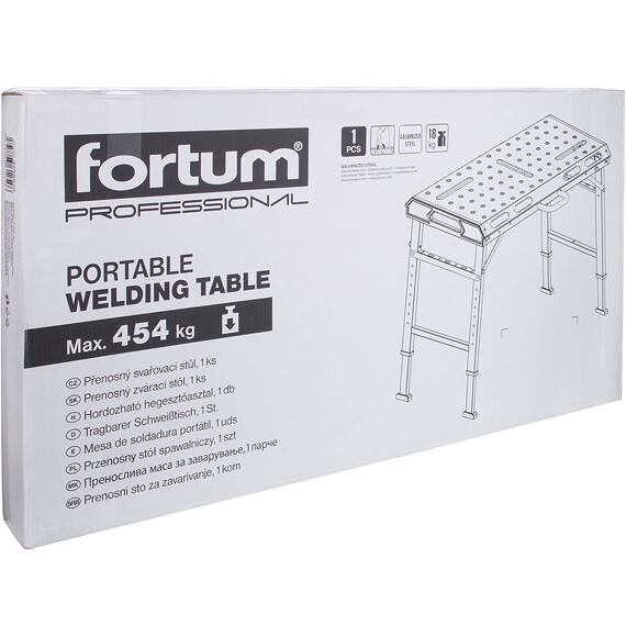 FORTUM stůl svařovací přenosný, 107*53cm, výška 70-93cm, stůl 2mm galv. plech, 4759970
