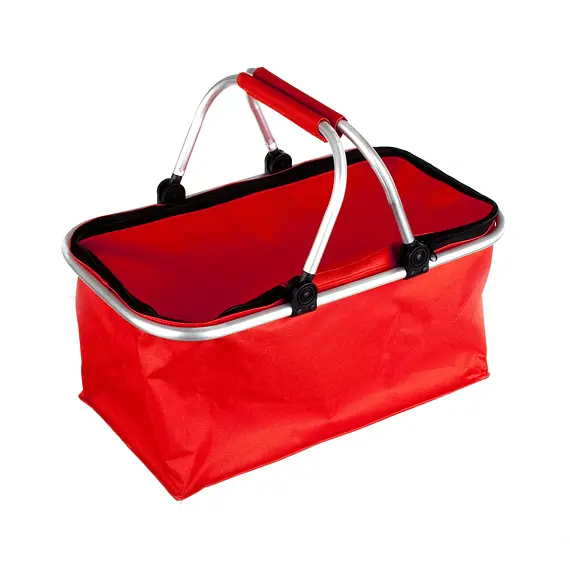 košík nákupní skládací 48*24*28cm, Al + polyester, uzavírání na zip, červený, 327053