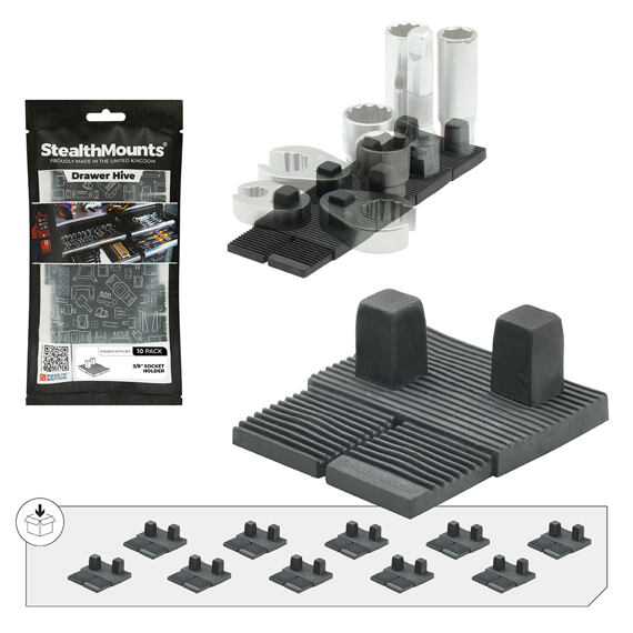 StealthMounts Drawer Hive držák nástrčných klíčů 3/8" TPE, do zásuvek, 10ks