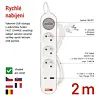 EMOS prodlužovací kabel 2m, 3 zásuvky s vypínačem, bílo-šedý, 1*USB-A, 1*USB-C, 1,5 mm2, P1312FC