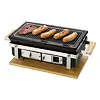 PROTECO Hibachi gril hranatý keramický na dřevěné uhlí, rošt 34,5*17cm, dřevěný podstavec