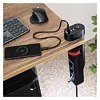 EMOS prodlužovací kabel 1,5m, 3 zásuvky, vypínač, uchycení na stůl, USB, černý, PVC, 1,5mm2 P1311PD